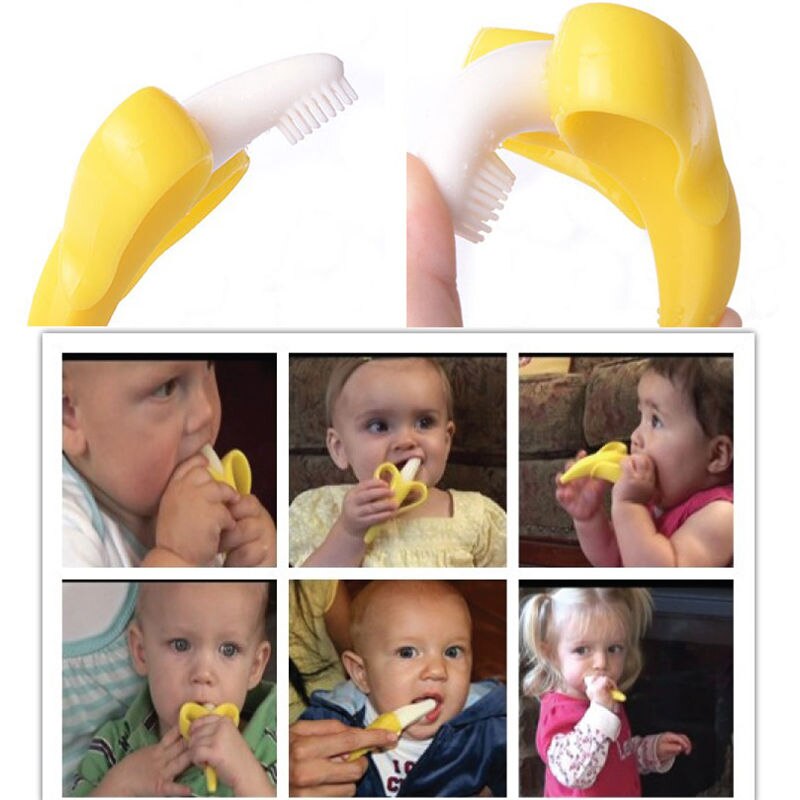 Baby Siliconen Training Tandenborstel Bpa Gratis Banaan Vorm Veilig Waggel Bijtring Chew Speelgoed Tandjes Ring Zuigeling Baby Kauwen