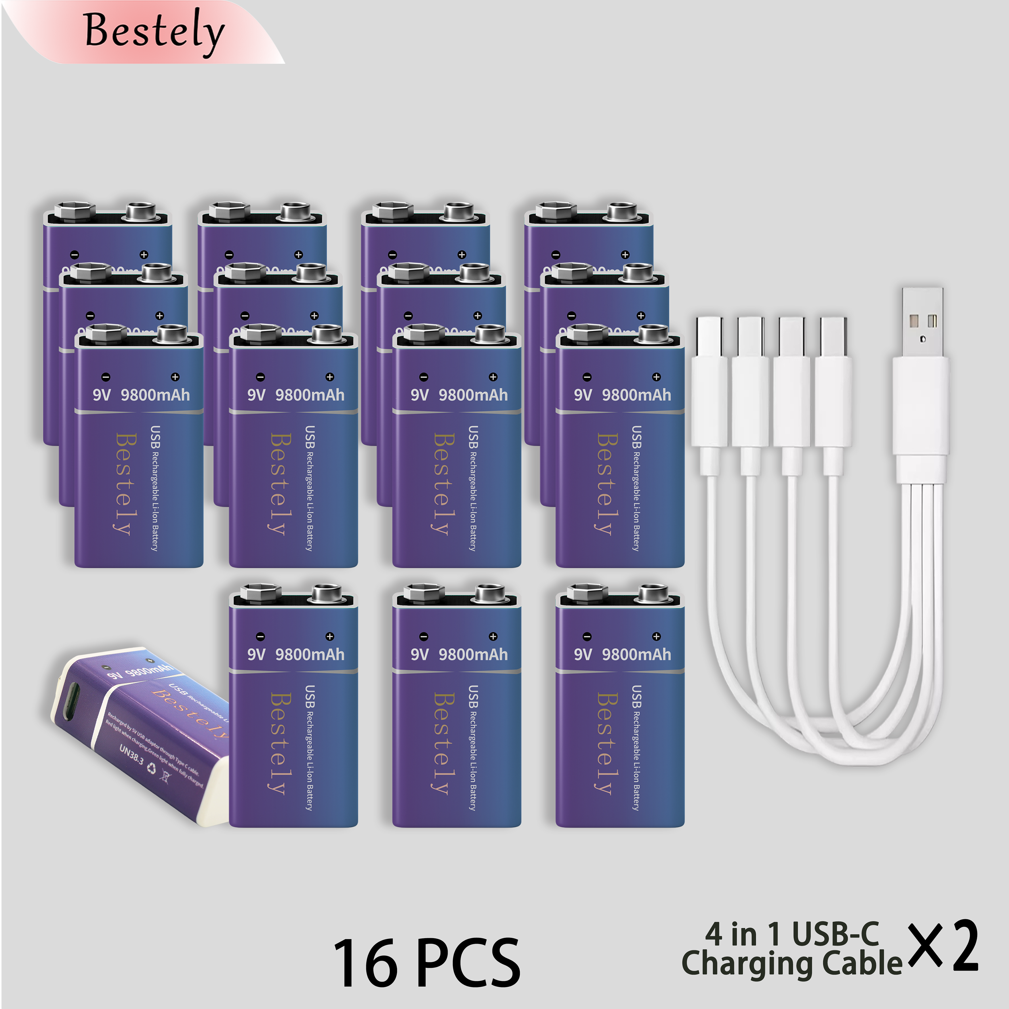 Neue 9V 9800mAh Lithium-Ionen-Akku Langlebige 9v Li-Ion Batterien mit Kabel für Rauchmelder Mikrofon Alarm: Braun