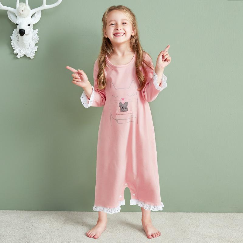 3-12 år lange ærmer bomuld børnehjemmetøj natkjole pige børn pyjamas forår pige sovekjole pyjamas kjole: 3t