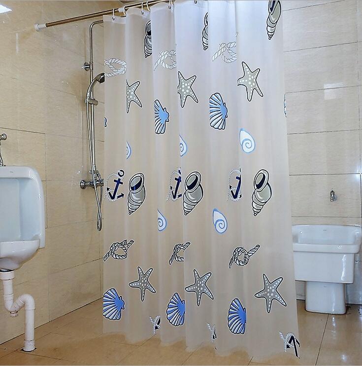 Transparante Douchegordijnen PEVA Cartoon Shell Zeester Gedrukt Plastic Waterdichte Moldproof Home Hotel Badkamer Decor: 150x180cm