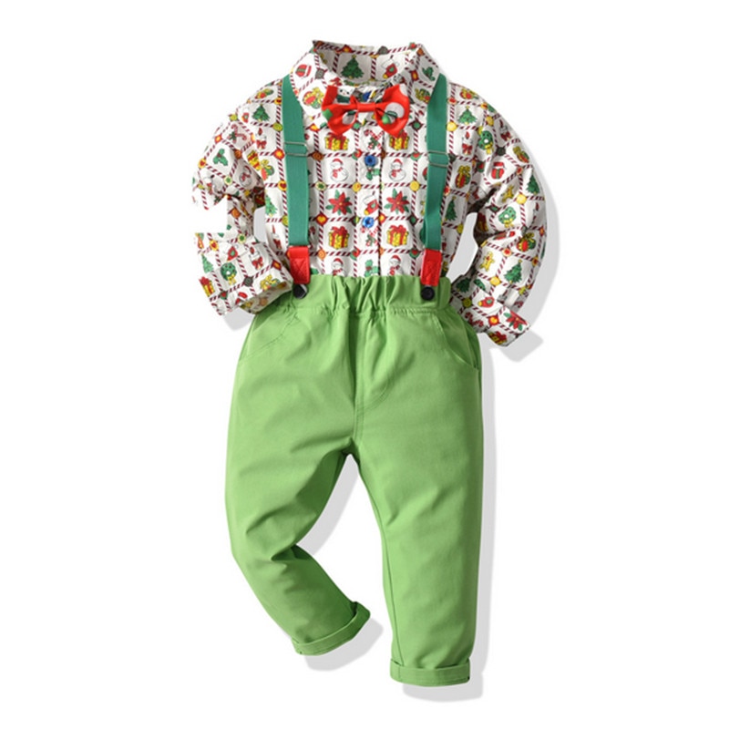 Een Persent Jongen Strikje Shirt Overalls Baby Kleding Kinderen Xmas Christmas Party Kleding Suits
