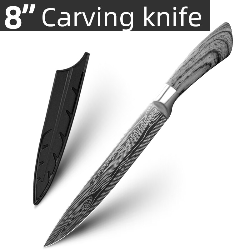 Cuchillo de cocina de acero inoxidable 7Cr17 440C, herramienta de Chef de Damasco para dibujar carne, Santoku, 1-9 piezas: 8inch Carving Knife