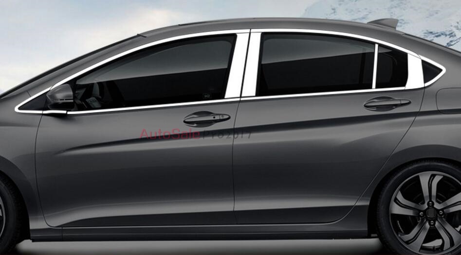 Stainless Steel Top+Bottom Full Window Frame Sill Trims 24pcs For Honda City car accessories