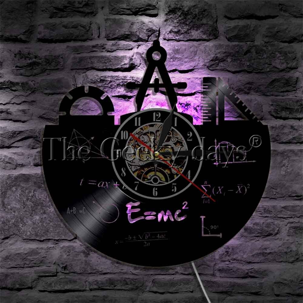 1Piece Luminous Math Wall Clock School Education Vinyl Record Wall Clock Engineer Decorative Time Clock Mathematics Timepiece