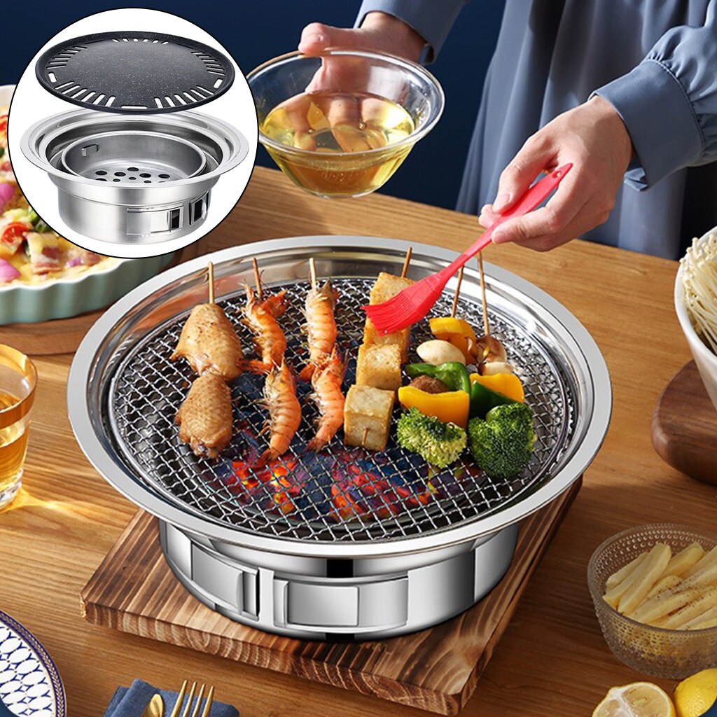 BBQ Charcoal Grill Portable Household Korean Grill for Indoors/Outdoors: Without Net Rack