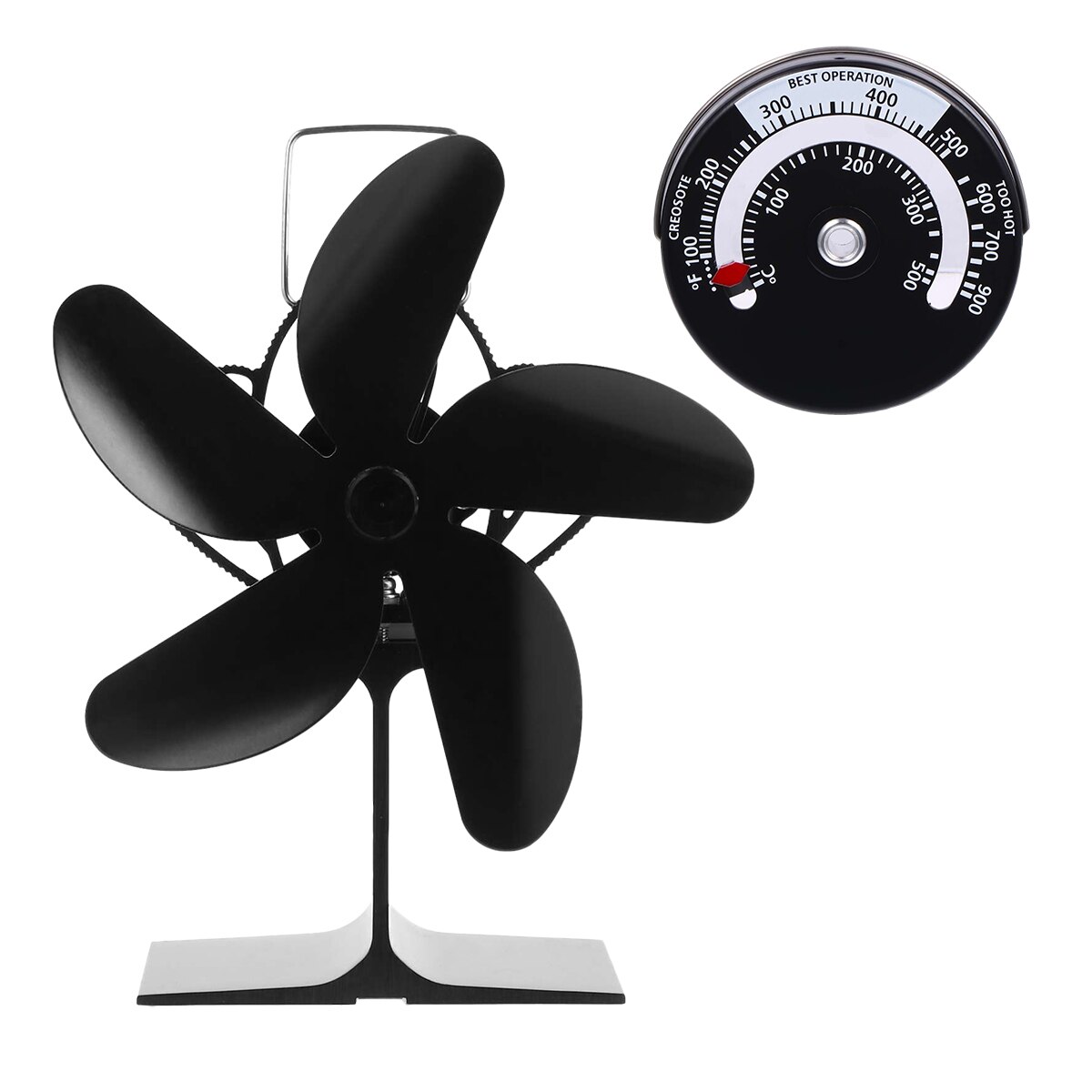 Thermal Power Fan Fireplace Fan 5 Blades Heat Powered Stove Fan Eco-friendly Fan: Black