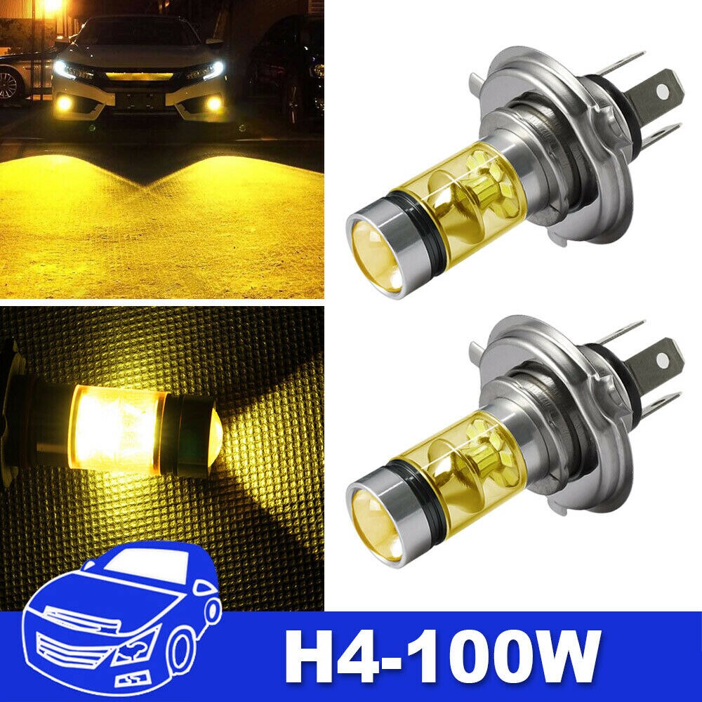 2 kpl  h4 led-sumuvalo auton etusumuvalon otsalamppu 100w suuritehoinen 2835 led keltainen projektorin sumuajovalolamppu