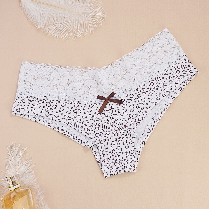 Klaring Luipaard Slipje Vrouwen Slips Sexy Kant Katoen Ondergoed 3 Stuk Boog Leuke Panty Voor Dames S-L Lingerie