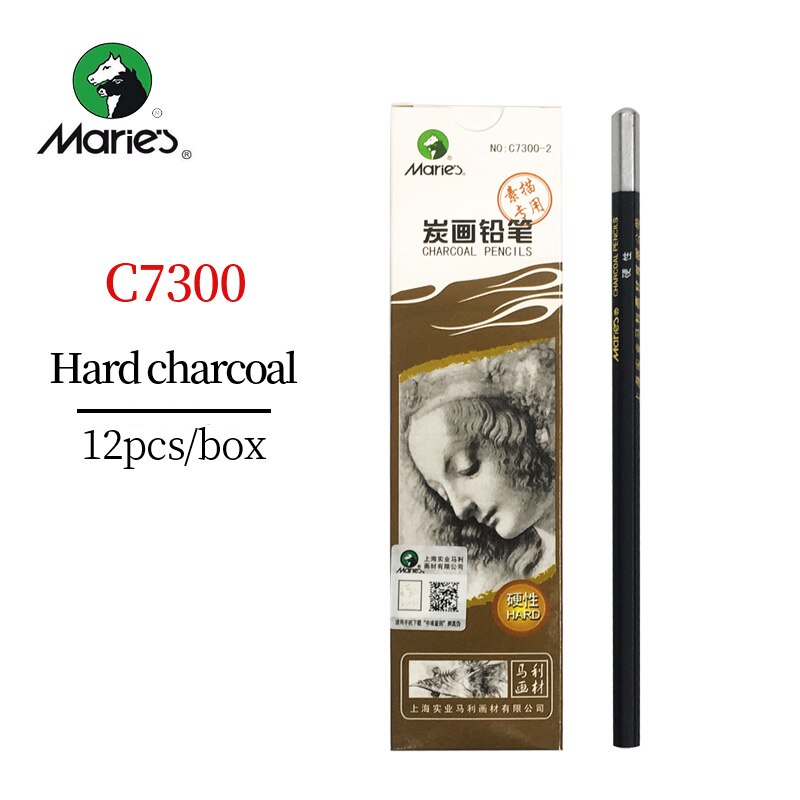Marie's  c7300 skitser kul/kul blyant 12 stk blød/medium/hård/ekstra blød kul penne malerkunst forsyninger: C7300- hårde -12 stk