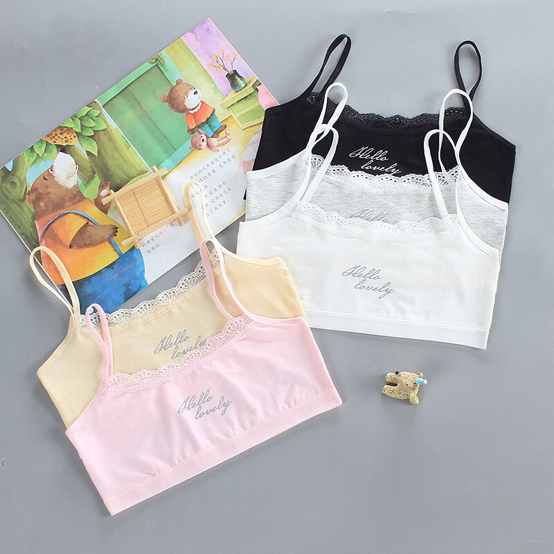 Cotton Girl Bra Development Period 7-14 Years Old Older Children&#39;s Lace Letter Underwear Girls Tube Top Student Training Bra
