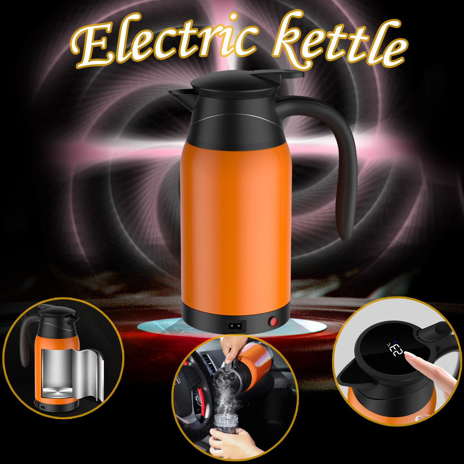 Gourde chauffante électrique pour voiture, bouilloire à eau, en acier, 24v, 1000ml, Thermos, # g30