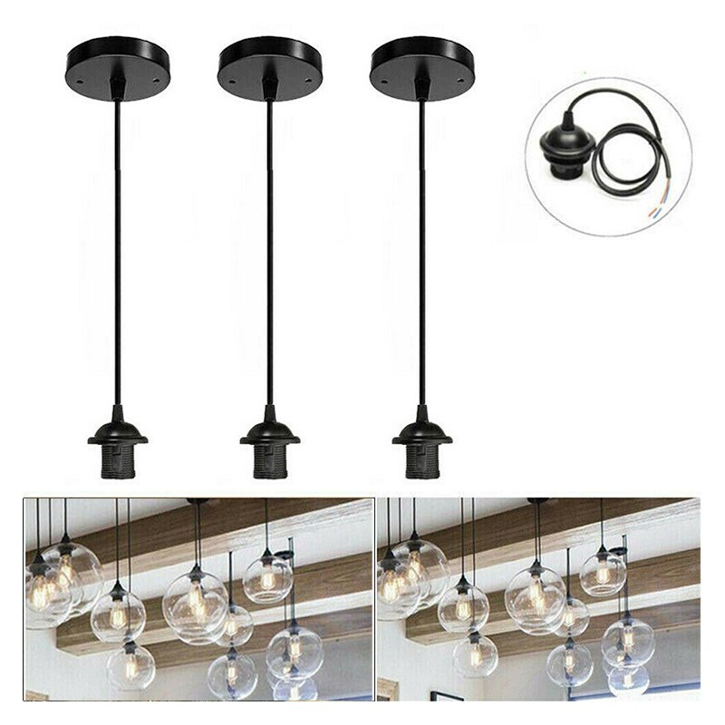 Vintage Ceiling Rose Pendant Light Fitting Light Base E27 Lamp Holder Black Metal plastic 120-220V 1m Cable Lighting Lamp Base