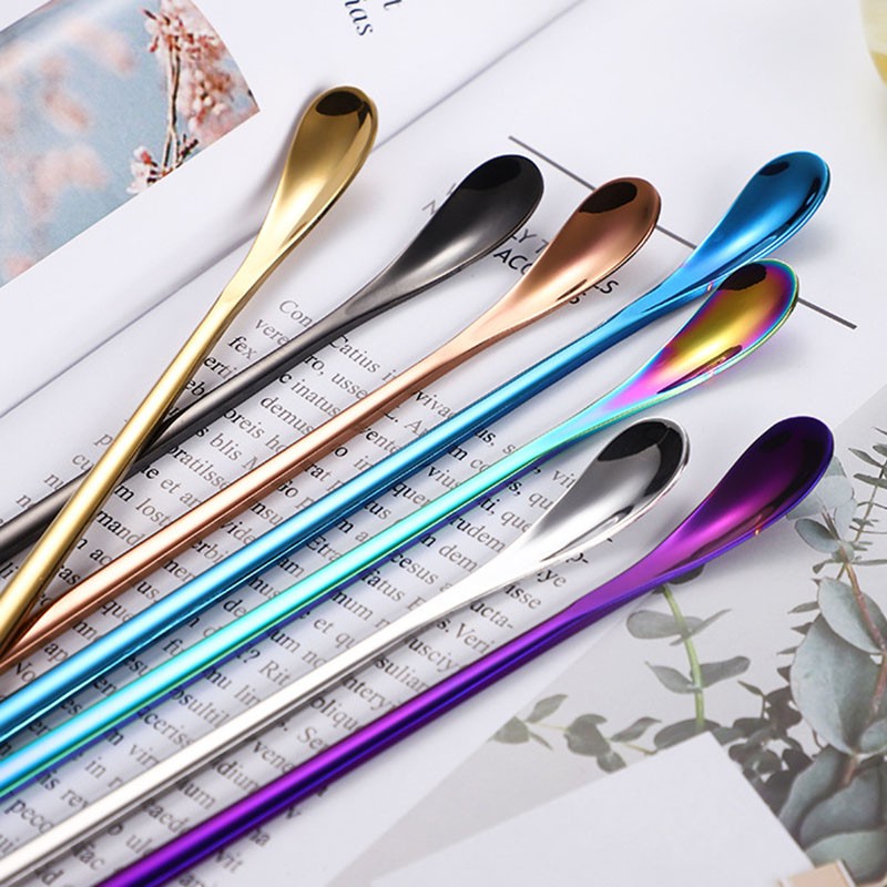 Stainless Steel Long Handled Coffee Spoon Ice Cream Dessert Tea Stirring Spoon For Picnic Kitchen Accessories Bar Tools