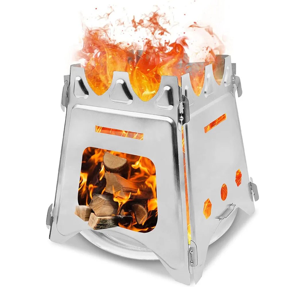 Draagbare campinghoutkachel met roestvrij staal Opvouwbare lichtgewicht brandhoutkachel voor buiten wandelen Reizen BBQ-picknick