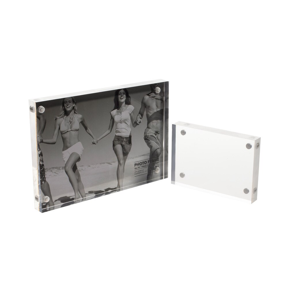 Acrylic Photo Picture Frame Display Show Stand Holder Clear Plastic Crystal Magnet Sucked 3'5'6'7' on Desktop 2pc