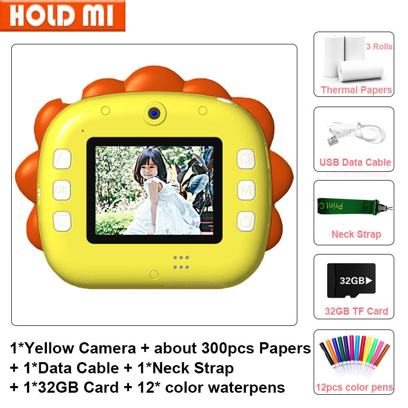 Fotocamera per bambini WIFI stampa istantanea fotocamera stampante termica Wireless WIFI telefono stampante 32GB Card 1080P HD giocattolo per fotocamera digitale per bambini: 32GB -pen-yellow