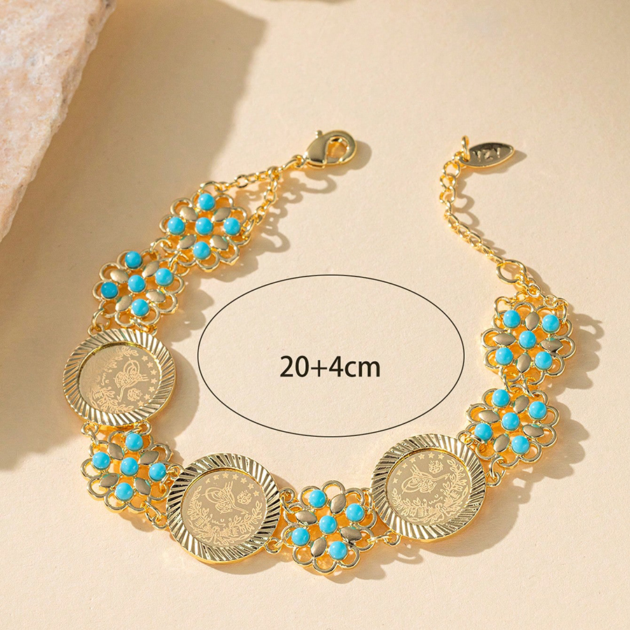 Arabic Cuff Bracelet 21k Copper Gold Plated Turkish Vintage Charm Bracelet for Women Wedding Party Jewelry Jewlry: dark green