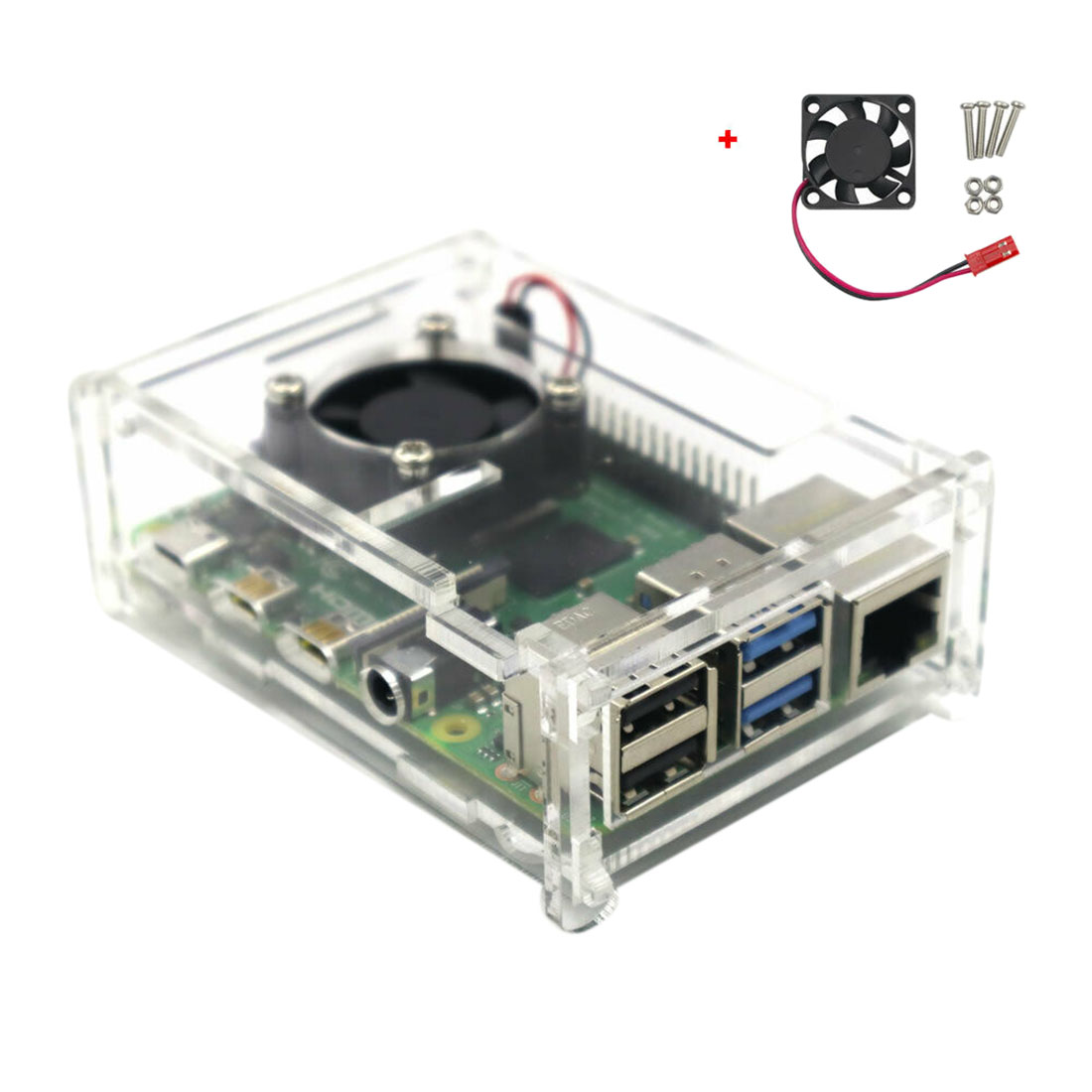 Clear Acrylic Case Enclosure Box With Cooling Fan For Raspberry Pi 4 Model B Programmable Toys Accessories - Black