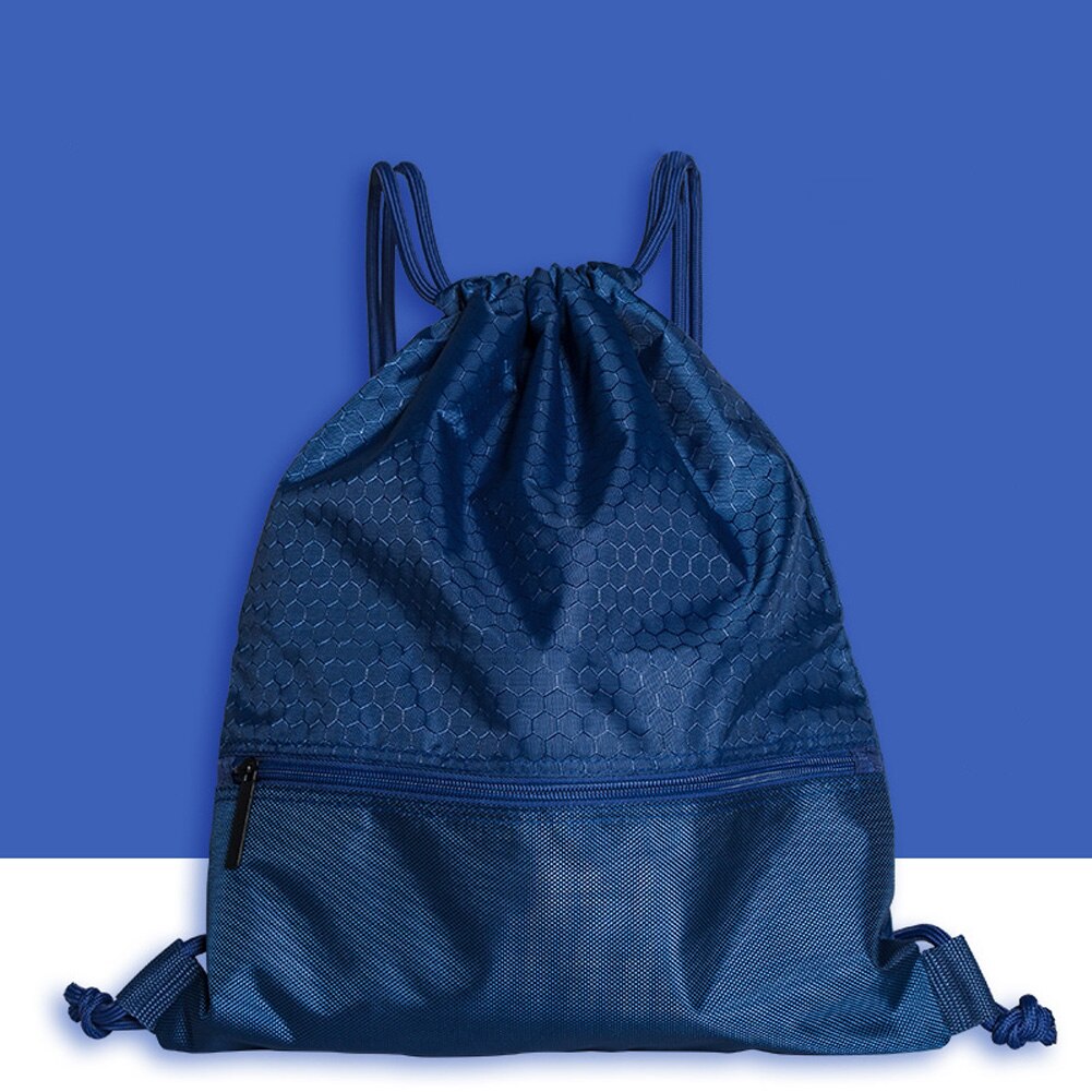 Women Men Anti-splash Zipper Pocket Wear Resistant Practical Sports Backpack Large Capacity Drawstring Lock Solid Travel Nylon: Blue