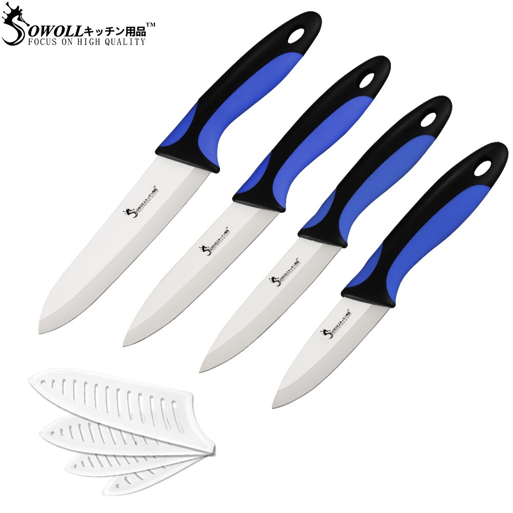 Sowoll keramiske kniver 6 & #39 ;& #39 ; 5 & #39 ;& #39 ; 4 & #39 ;& #39 ; 3 & #39 ;& #39 ; kokk skjæreverktøy skrellekniv frukt grønnsak kjøkkentilbehør 4 stk sett verktøy: Blå 4 stk sett
