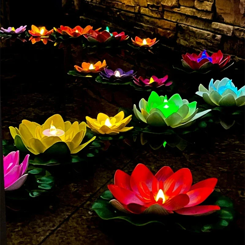 LED Lotus Nachtlampje Drijvende Watersensor Bloemlampen Tuin Aquarium Decor Feestelijke Feestaccessoires Wens Lotuslicht