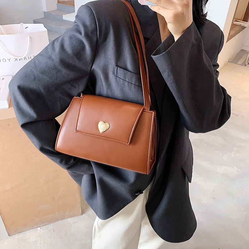 Herz Vintage Schulter Tasche Für Frauen Hand Tasche Kleine Solide Elegante Branded Handtaschen Weibliche Büro Dame Retro
