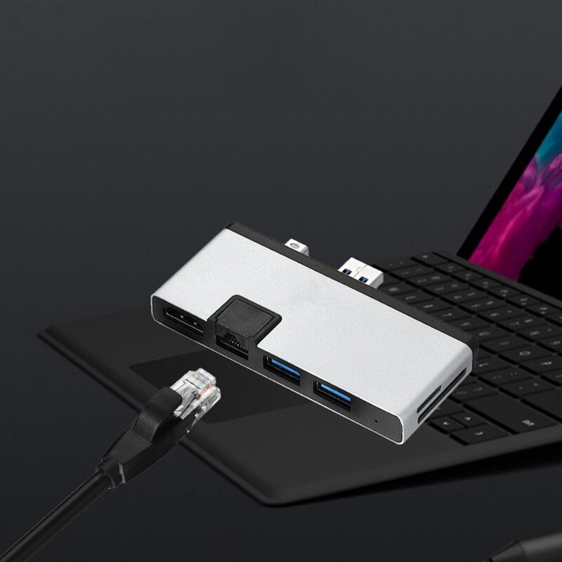 6 in 1 usb dockningsstation för bärbar dator 4k hdmi gigabit ethernet-adapter sd/tf laddningsdockningsstation för surface go