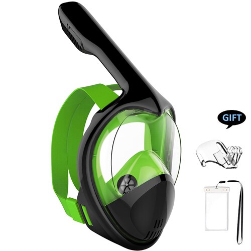 2019New Anti Fog Diving Mask Snorkel Swimming Training Scuba mergulho 2 In 1 full face snorkeling mask Gopro Camera: DarkGreen LXL