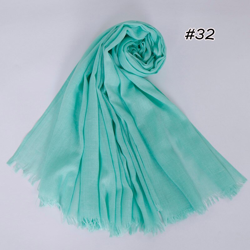 Premium Linen Cotton Hijab Scarf Women Muslim Hijab Large Size Plain Fringe Shawl Tassel Wraps Headband Long Scarves 190X100cm: Black Green