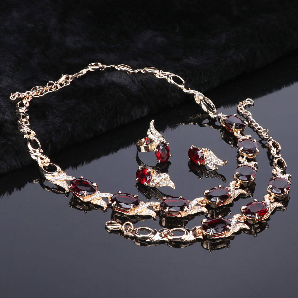 OUHE-collier tendance en cristal, couleur or, rouge, ensemble de bijoux, bijoux de fête, perles africaines, collier de mariée, accessoires pour femmes, boucles d'oreilles