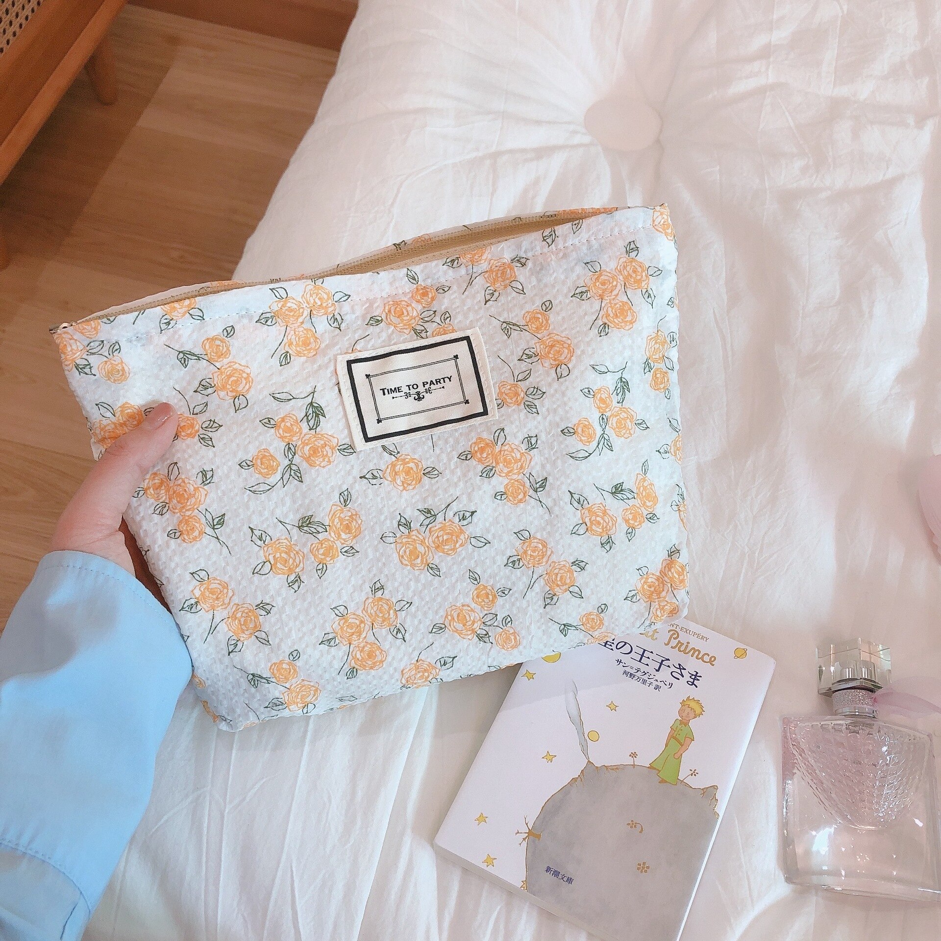 Bolsa de cosméticos de tela de algodón para mujer, bolso de mano Retro Floral, organizador de viaje, neceser de belleza, almacenamiento de maquillaje: 1