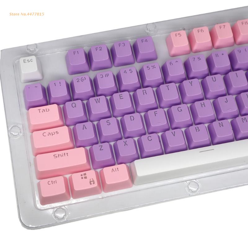Juego de teclas de instalación de teclado mecánico, 3 combinaciones de colores (Rosa/morado/blanco), 104 PBT,