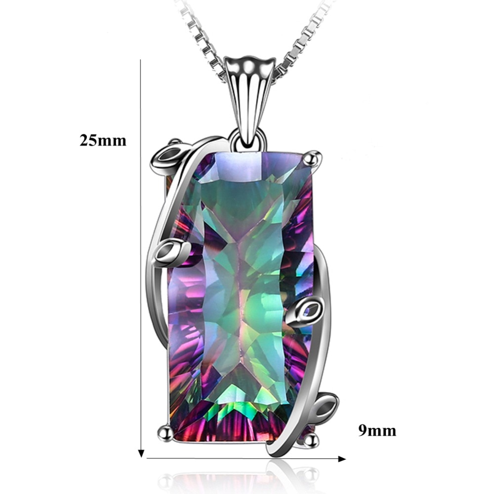 CiNily Big Rainbow Mystic Stone Necklace & Pendant Solid 925 Sterling Silver Chain Dangle Charm Ethnic Tribe Jewelry Women