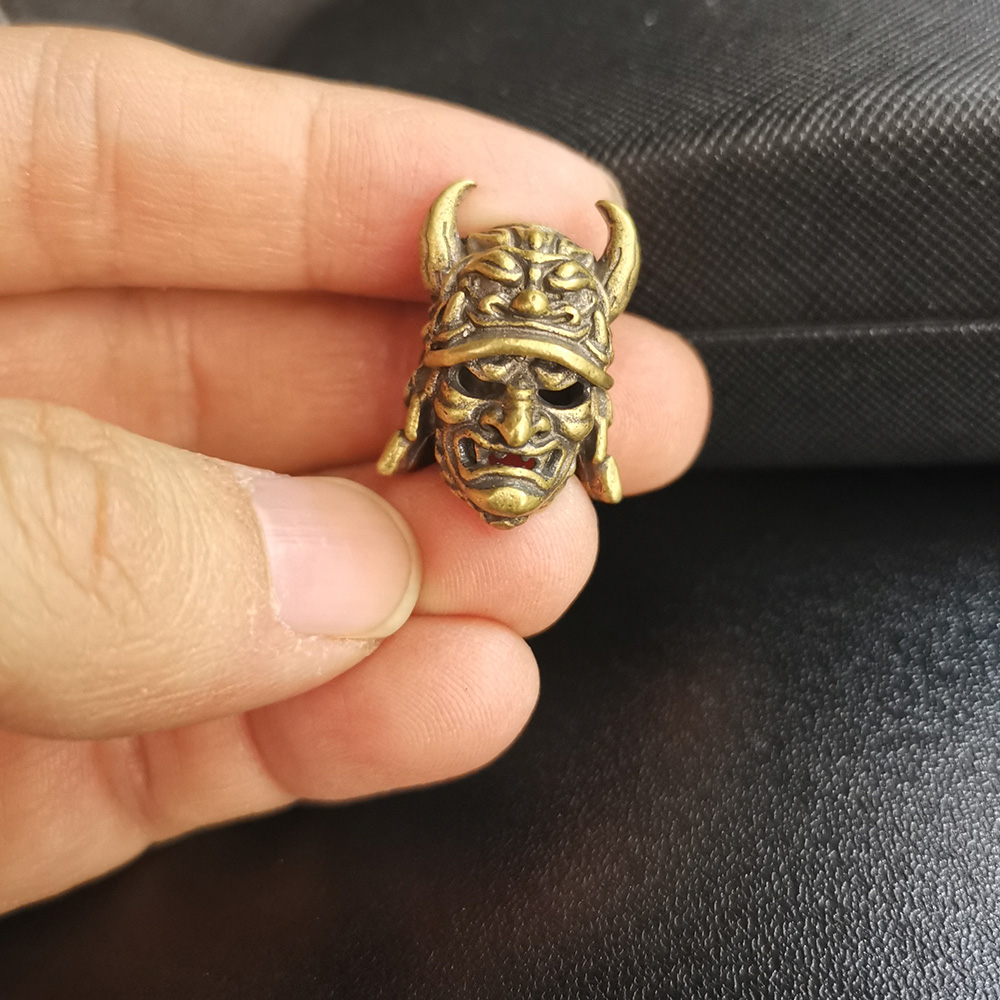 Japanese Eagle Nose Samurai Helmet Brass Knife Bead Brass Woven Paracord Lanyard Pendant Outdoor EDC Umbrella Rope DIY Accessory