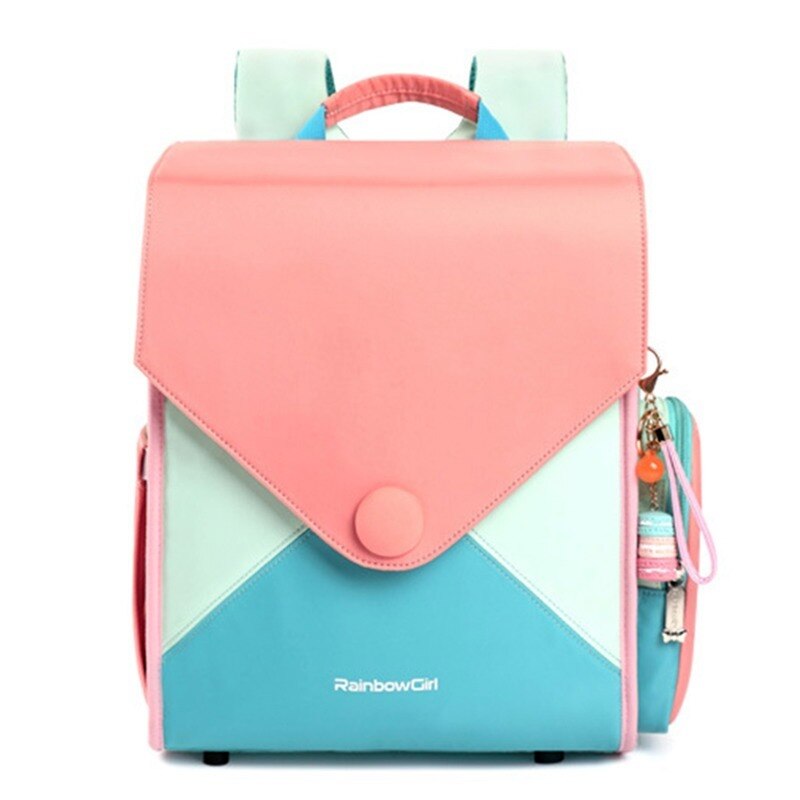 Orthopädische schultaschen für mädchen, bonbonfarbene, wasserdichte freundlicher-schulrucksäcke, leichte pu-schultaschen Ich bin japanischen stil