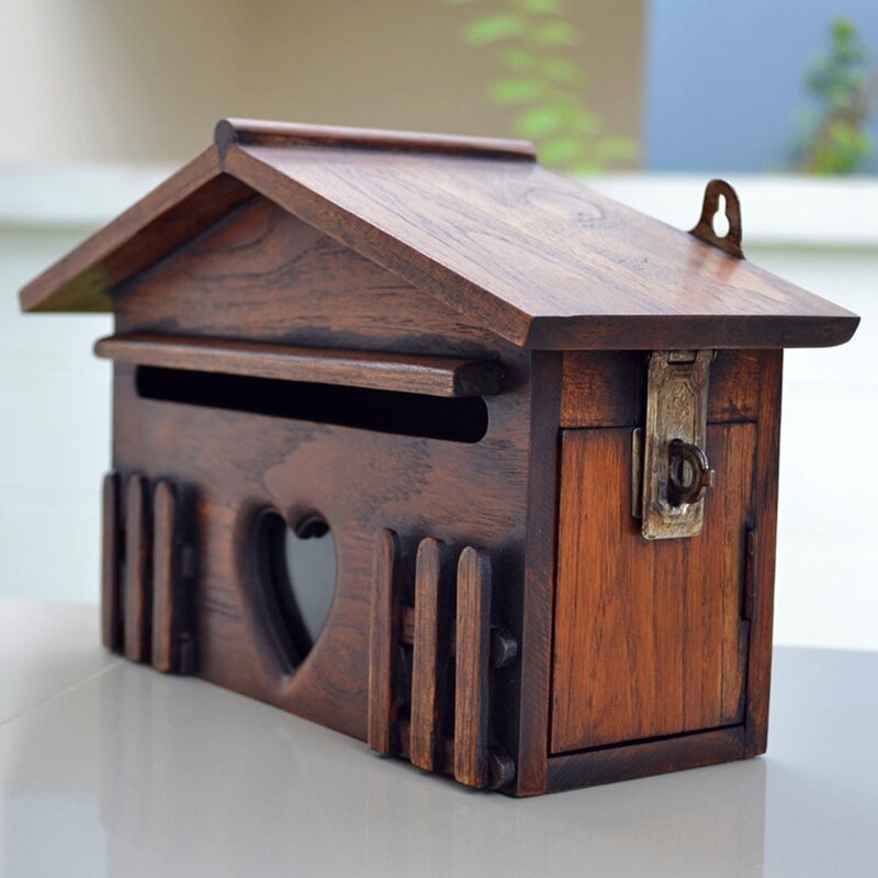 Retro Wooden Post Box Exquisite Mailbox Outdoor Rainproof Suggestion Box Letter Box for Home Office Supplies