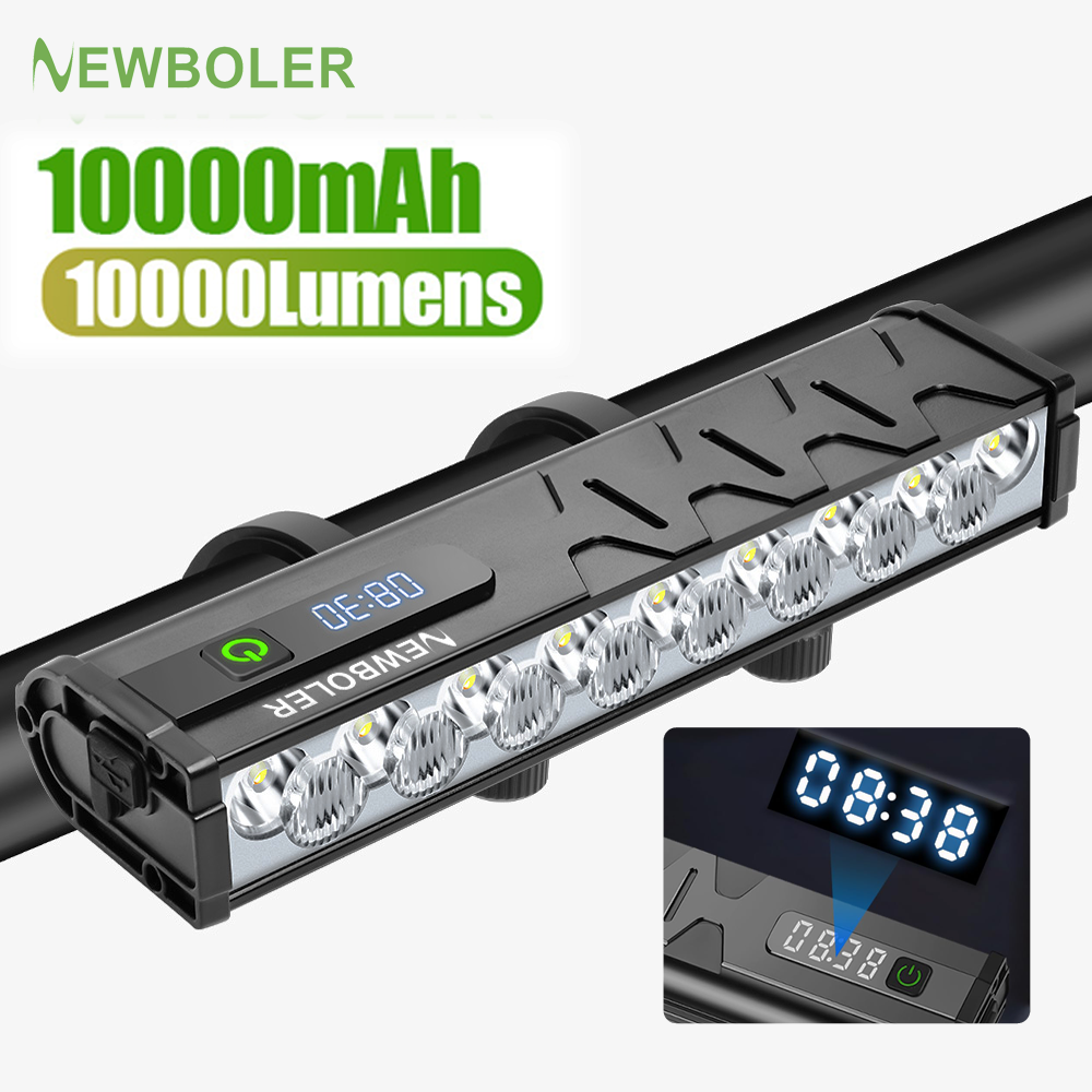 NEWBOLER lampka rowerowa przednia 10000 lumenów lampka rowerowa 10000mAh wodoodporna latarka USB ładowanie MTB Droga lampa rowerowa akcesoria