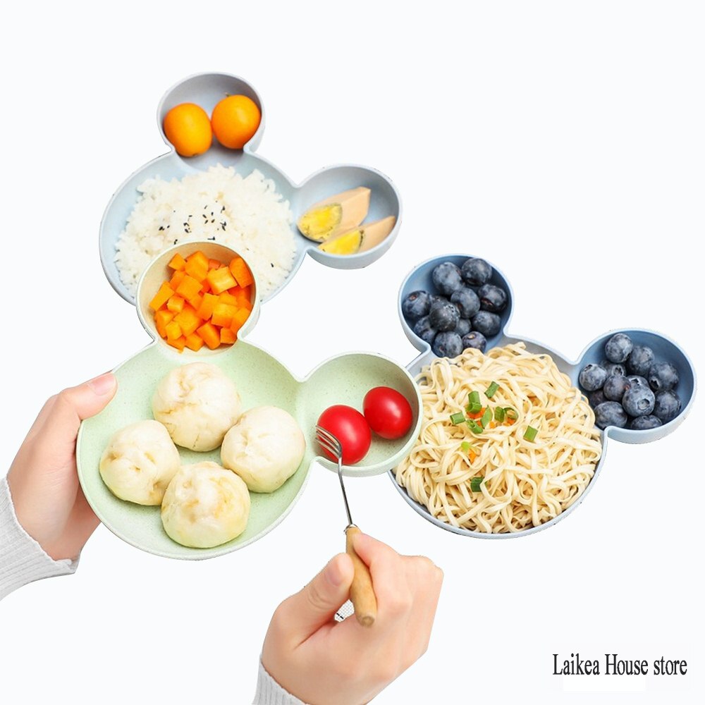 Assiette à dîner en paille pour enfants, dessin animé, vaisselle pour enfants fendue assiette à dîner, mignon et vaisselle ménagère assiette bébé assiette petit déjeuner