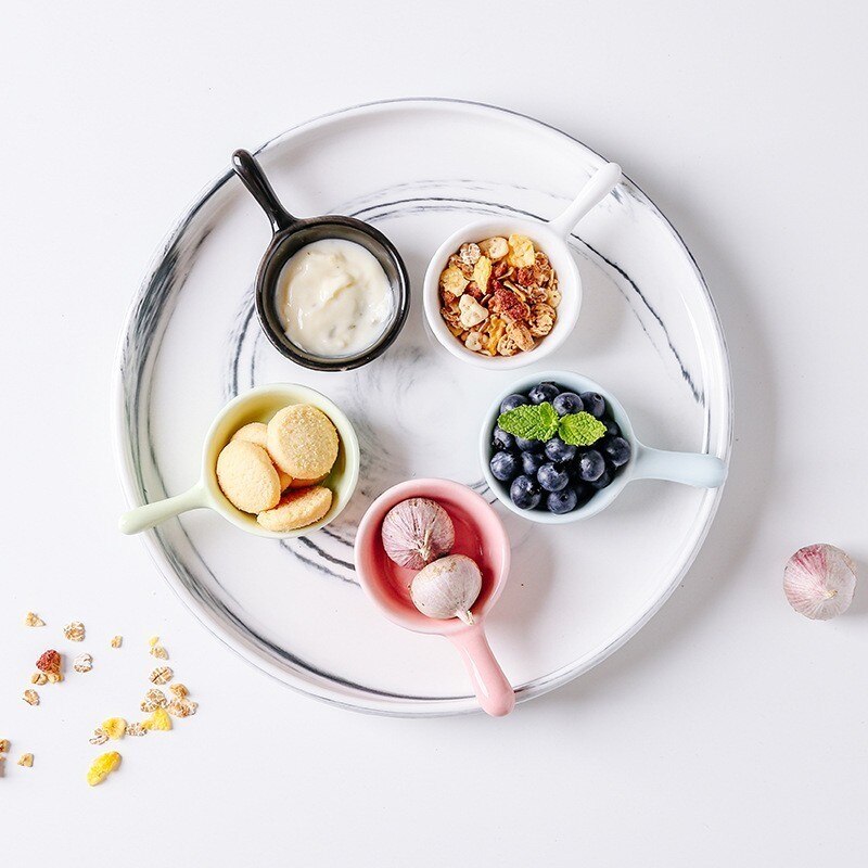 Cerámica original, plato de colores, platos domésticos de trompeta, para restaurante, tazón de cerámica blanco y rosa