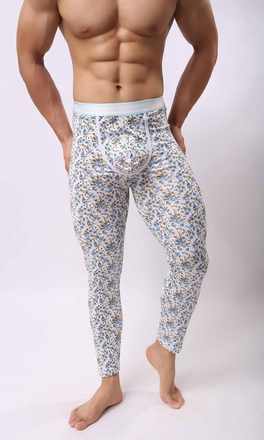 Soutong Winter Warm Men Long Johns Cotton Printed Thermal Underwear Men Thermo Underwear Long Johns Underpants qk06: qk06 blue / XL
