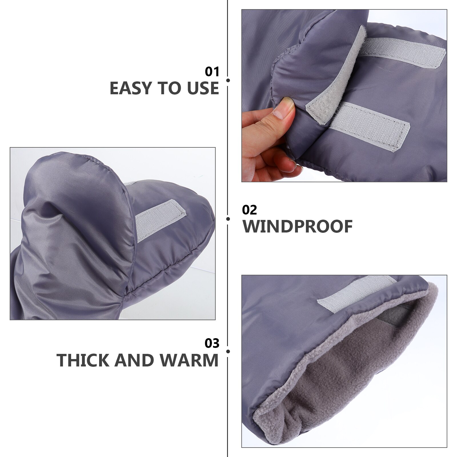 1 Pair Outdoor Warm Gloves Windproof Golf Cart Gloves Thickened Pushchair Hand Warmers (Grey)
