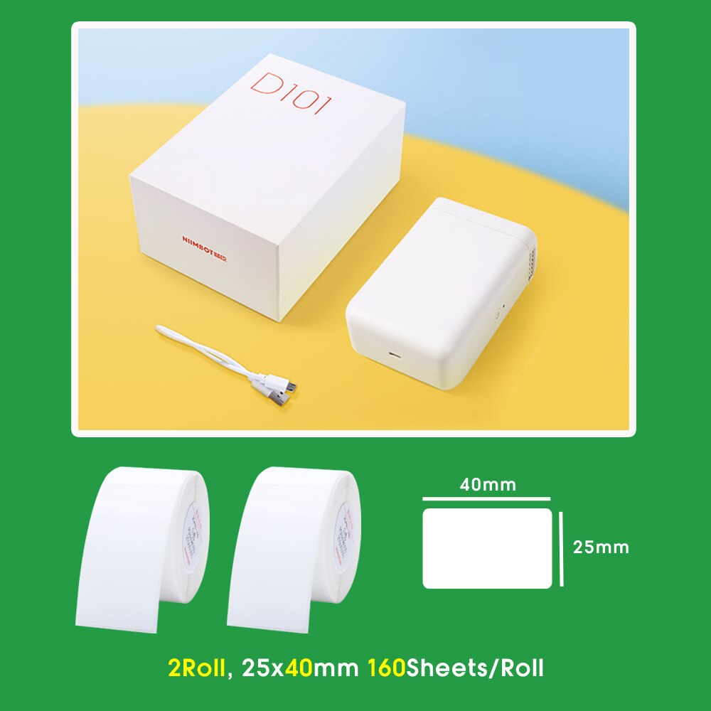NIIMBOT D101 Portable Wireless Label Maker Machine Mini Pocket Thermal Label Printer 10-25mm Label Width for Retail Store Home: D101 add 2Roll A