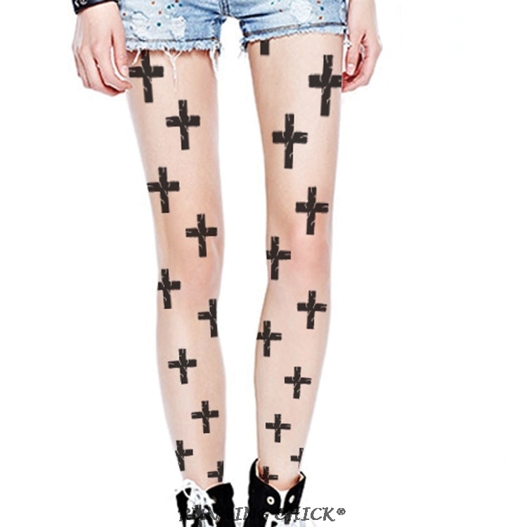 Crack cross 3d print pantyhose thin summer tattoo pantyhose