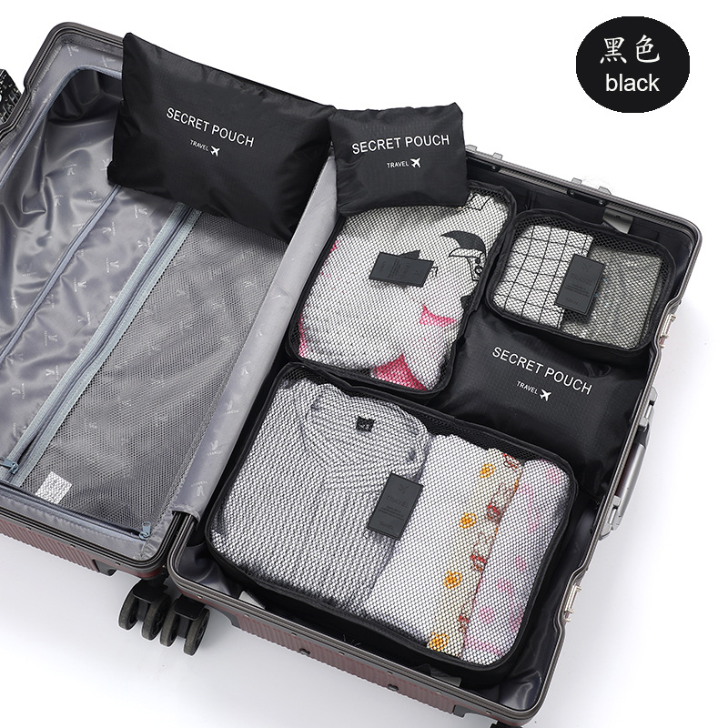 6 stuks reisorganizer opbergtassen draagbare reiskoffer organizer reistas voor dames bagage organizer kleding schoenentas: Zwart