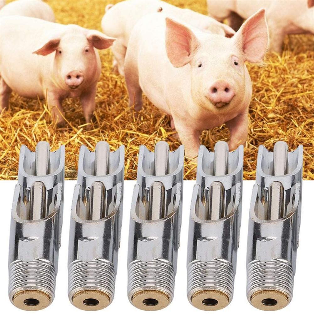 5 Pcs Roestvrij Staal Varken Tepel Automatische Vee Nuttig Silver Tone Schapen Waterer Drinker Varken Dirinking Water