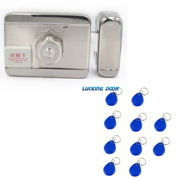 DC 12V Electronic RFID Door Gate Lock Smart Electric Strike Lock Magnetic Induction Door Entry Access Control System: lock and 10 id card