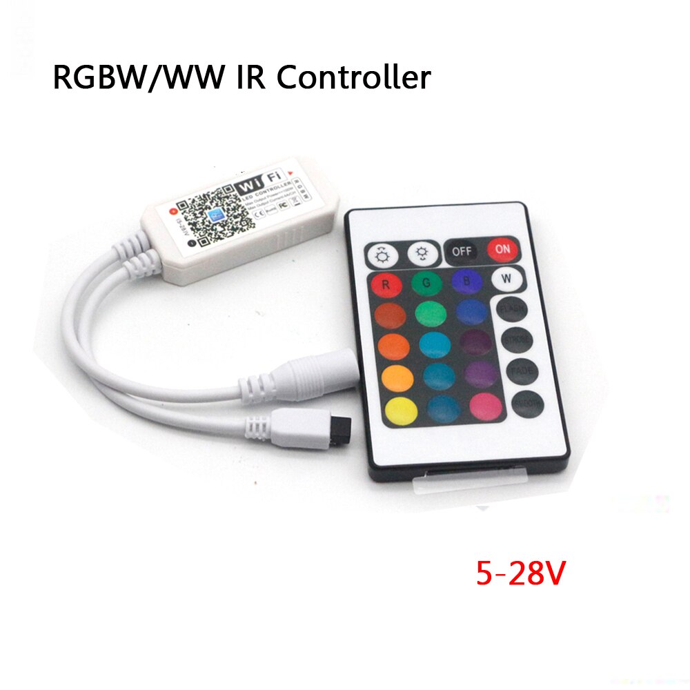 Contrôleur vocal USB intelligent WiFi LED contrôleur RGBW RGB cct Pixel bande Alexa Google maison musique minuterie Bluetooth DC5V 12V 24V 28V: 24key IR RGBW Wifi