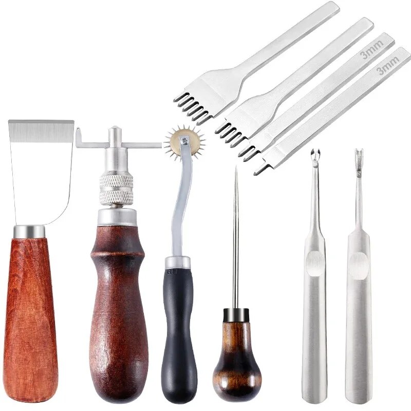 Leder Handwerk Werkzeuge Bausatz Professionelle Leder Hand NäHenne Reparatur Bausatz NäHenne schlagen Carving Arbeit Groover einstellen DIY Werkzeug einstellen: Licht Grau