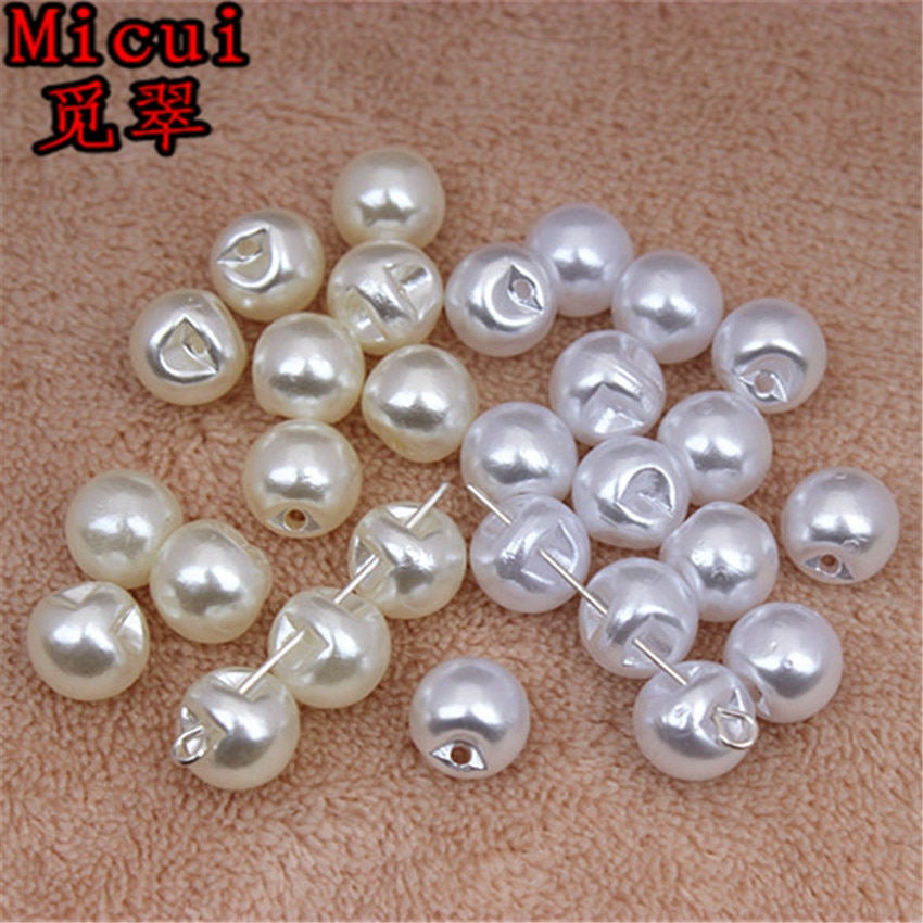 Micui 100 stk 10mm rund form perlesøm abs perler scrapbog sy på perler til smykker håndværk tøj dekorationer  zz388