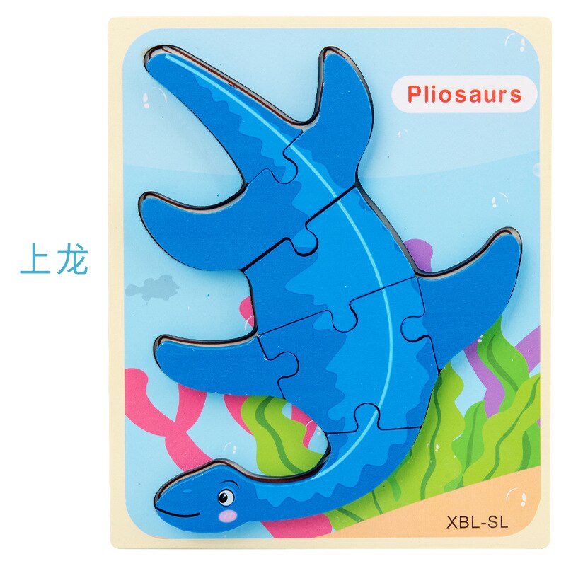 Puzzle di dinosauro tridimensionale in legno 3d puzzle di cartone animato educazione precoce puzzle educativo a forma di bambino: 5
